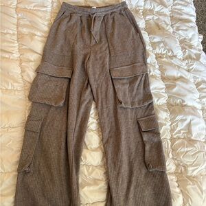 HALARA Brown Ribbed Cargo Straight Leg Pants